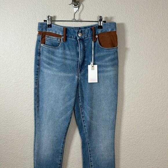 Good American Good Legs Suede Mixing Skinny Jeans Denim Light Wash Mixed - Picture 2 of 9